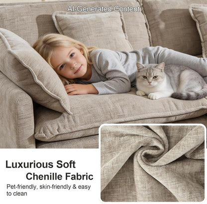 76.7" Camel Small L Shaped Cloud Couch Loveseat Sofa with Ottoman4