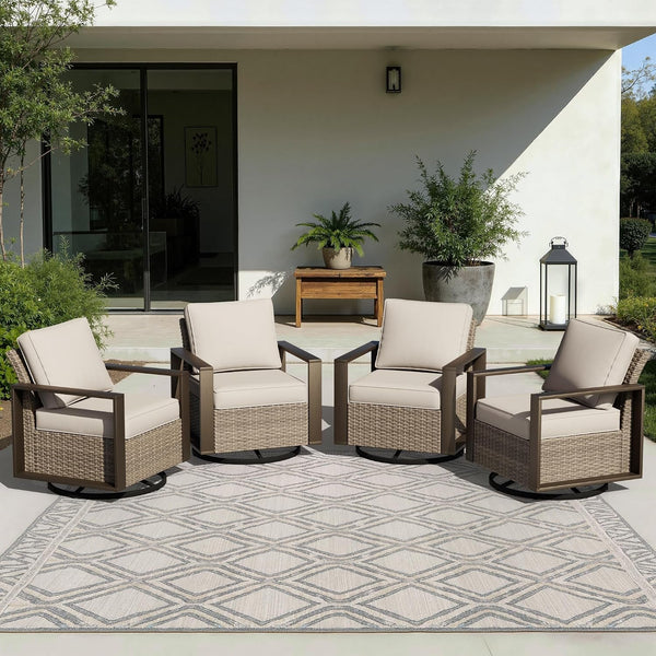 Outdoor Patio Swivel Rocker Chairs Set, 4 Pieces Wicker Rattan Chairs with Metal Wide Armrest, Thick Cushions and Deep Seating for Garden, Backyard, Porch, Deck1