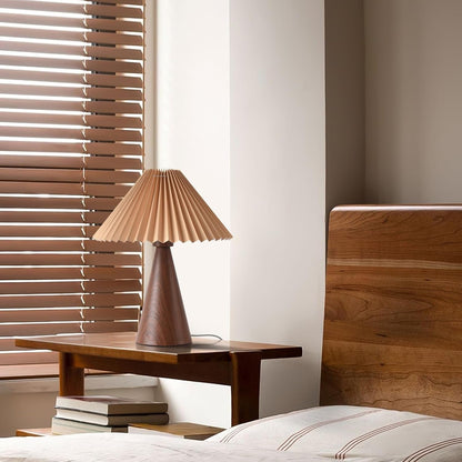 Wood Small Table Lamp, Mini Cute Table Lamp, Pleated Table Lamp,Wooden Grain Bedroom Lamps for Nightstand, Small Scalloped Lamp Shade Table Lamps for Small Spaces for Bedroom,Living Room4