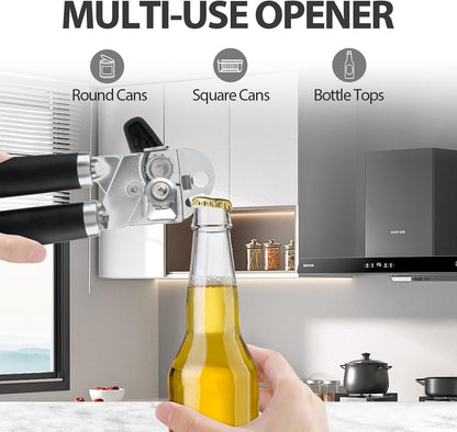 Can Opener Manual, Heavy Duty Handheld Strong Can Opener with Soft Touch Handle, Sharp Blade Smooth Edge, Can Openers with Multifunctional Bottle Opener, Black5