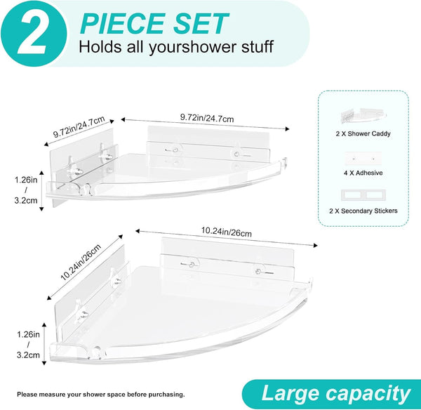 Acrylic Corner Shower Shelves, Adhesive Shower Caddy Organizer for Bathroom Storage Home Decor, Clear Rustproof No Drilling Wall Shelf, 2-Pack7