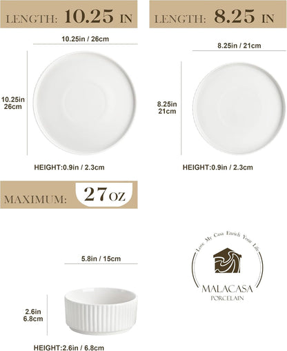 Porcelain 12 Pieces Plates and Bowls Set, Dinnerware Set for 42