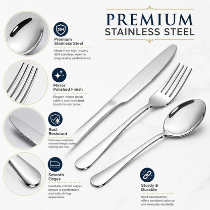 Silverware Set, Stainless Steel Knives Spoon Forks Set for Home, Kitchen and Restaurant, Mirror Polished& Dishwasher Safe (12Pcs-Silverware Set)2