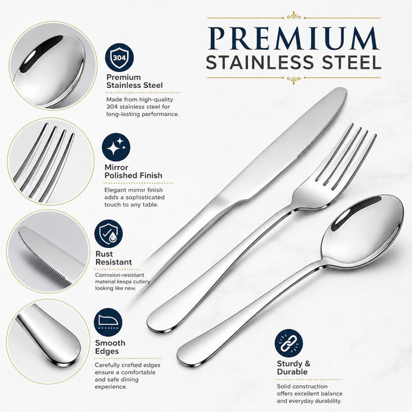 Silverware Set, Stainless Steel Knives Spoon Forks Set for Home, Kitchen and Restaurant, Mirror Polished& Dishwasher Safe (12Pcs-Silverware Set)2