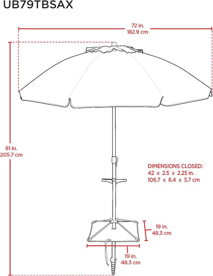 Tommy Bahama ANCHORX Adjustable Beach Umbrella Base System with Sand Anchor and Carrying Bag, SPF 50+ Protection Portable Outdoor Market Umbrella8