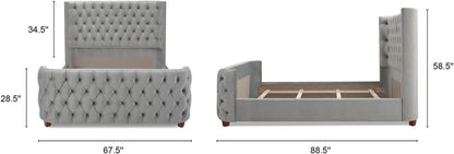 Jennifer Taylor Home Brooklyn Queen Tufted Panel Bed Headboard and Footboard Set, Opal Grey Velvet3