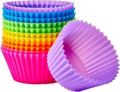 Reusable Non-Stick Silicone Baking Cups, BPA Free, Muffin Liners, Dishwasher Safe, Microwave and Oven Safe, 2.9 X 2.9 X 1.3 in (Lxwxh), Multicolor, 12-Pack1