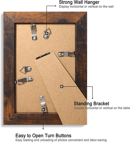 4X6 Picture Frame Set of 6, Dark Brown Rustic Frame with High Definition Real Glass, 4 X 6 Wood Photo Frames for Tabletop Display and Wall Mounting6