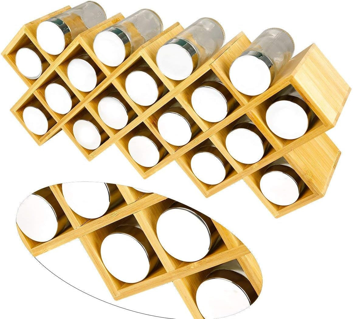 criss-cross-18-jar-bamboo-countertop-spice-rack-organizer-kitchen-cabinet-cupboard-wall-mount-door-spice-storage-fit-for-round-and-square-spice-bottles-free-standing-for-counter-cabinet-or-drawers