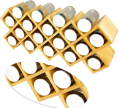 Criss-Cross 18-Jar Bamboo Countertop Spice Rack Organizer, Kitchen Cabinet Cupboard Wall Mount Door Spice Storage, Fit for round and Square Spice Bottles, Free Standing for Counter, Cabinet or Drawers2