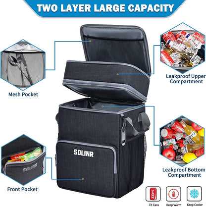Collapsible Cooler with Wheels, Rolling Cooler Bag for Beach Travel | Two-Layer Large Capacity, Leakproof Food-Grade EVA Liner, Insulated Soft Sided Rolling Coolers, Ice Chest with Wheels2