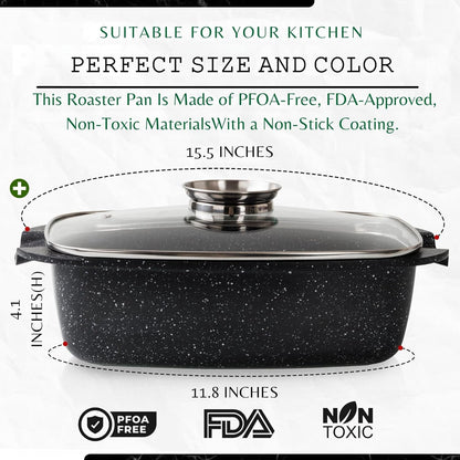6 Quart Oval Roaster Pot with Lid, 12"X8.3" Die Cast Aluminum Chicken Roaster, Induction, Gas & Ceramic Cooktop Compatible, Hard Anodized Nonstick Roasting Pan with Lid, Oven Safe2