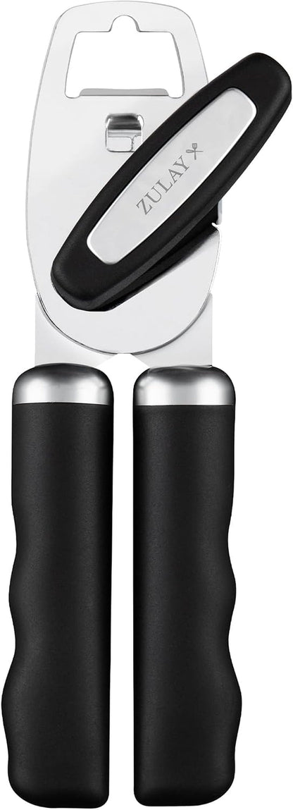 Heavy Duty Stainless Steel Can Opener Manual with Bottle Opener - Rust Proof Manual Can Opener with Turn Knob & Comfy Soft Grip Handles - Black1