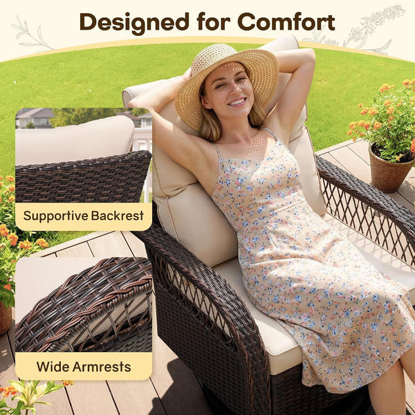 Patio Furniture Set Outdoor 3 Pieces Wicker Swivel Rocking Chairs4