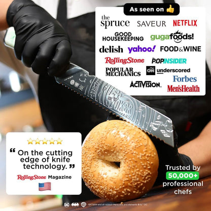 Professional Bread Knife - 8 Inch - the JOKER™ Edition Official License - 5 Layer 9CR18MOV Stainless Steel - Resin Handle - Chef'S Serrated Blade - Collection Item - Knife Sheath2