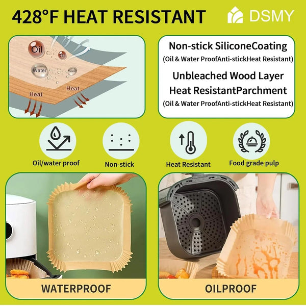 150 PCS Air Fryer Disposable Paper Liners,8 Inch Square Parchment Disposable Paper Liner for 5-8QT Air Fryer,Baking, Roasting and Microwave, Non-Stick Airfryer Accessories14