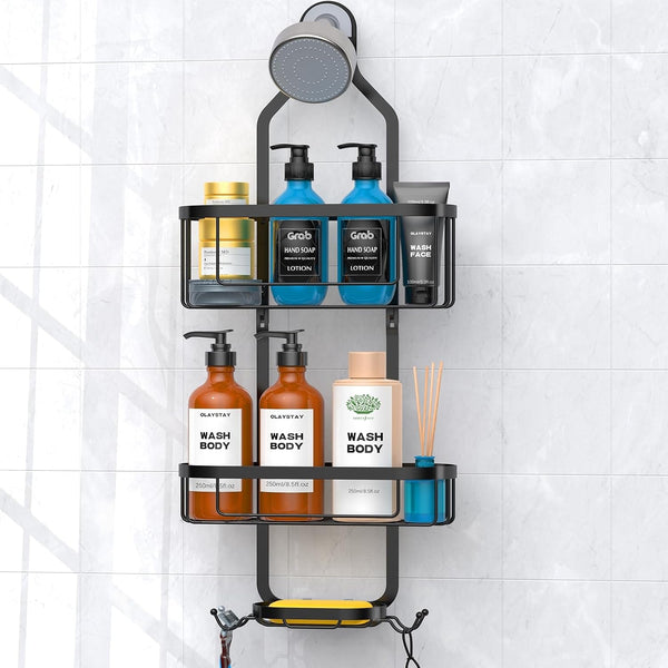 Shower Caddy Hanging, Bathroom Shower Rack, Bathroom Organizer with Soap Dish, over the Showerhead Caddy with Hooks for Razor/Sponge, Black7