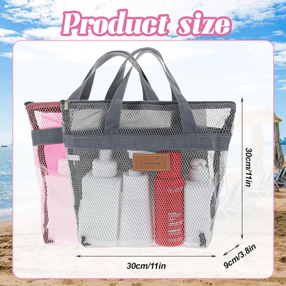 2pcs-gym-shower-caddy-shower-caddy-mesh-bag-11-8-x-11-8-in-quick-dry-portable-hanging-toiletry-and-bath-organizer-with-zipper-for-travel-gym-swimming-camping-college-dorms-beachgrey-pink
