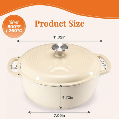 Cast Iron Dutch Oven, 6 Quart Enamel Dutch Oven Pot with Lid, Heavy Duty Cookware for Sourdough Bread, Braising, Stews, Roasting, Safe up to 500°F, Beige3
