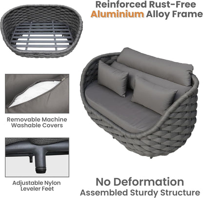 Patio Loveseat with Table: Aluminum Hand Woven Rope 2 Piece Patio Furniture Set - Cushioned Outdoor Seating Set - Modern Metal Lounge Set Assembled for Porch Balcony Deck Garden Hotel, Dark Grey5