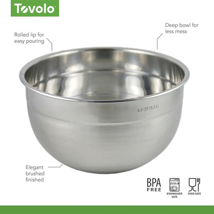 Large Stainless Steel Mixing Bowl 5.5 Quart Metal Mixing Bowl for Baking Kitchen Prep with Easy Pour Rounded Lip, Dishwasher Safe Deep Bowl for Salads, Popcorn, Kneading Bread Dough6