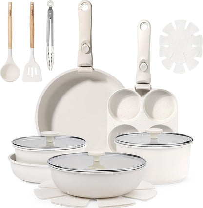 18PCS Pots and Pans Set Non Stick Kitchen Cookware Sets Pot and Pan | Non Toxic,Healthy RV Cookware, Dishwasher ＆Oven Safe,All Stoves Are Compatible White1