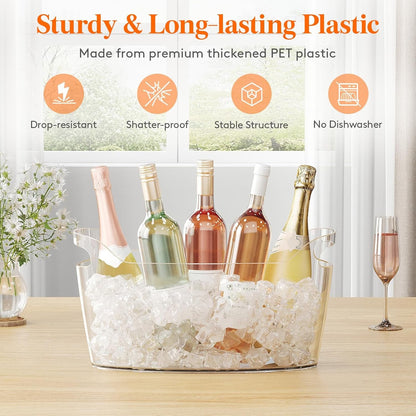 6.5L Plastic Ice Bucket for Parties with Handle & Scoop, 2 Pcs | Thickened Drop-Resistant Beverage Tub for Champagne, Wine, Beer, Juice, Drink Cooler for Mimosa & Soda Bar, Table Chiller4