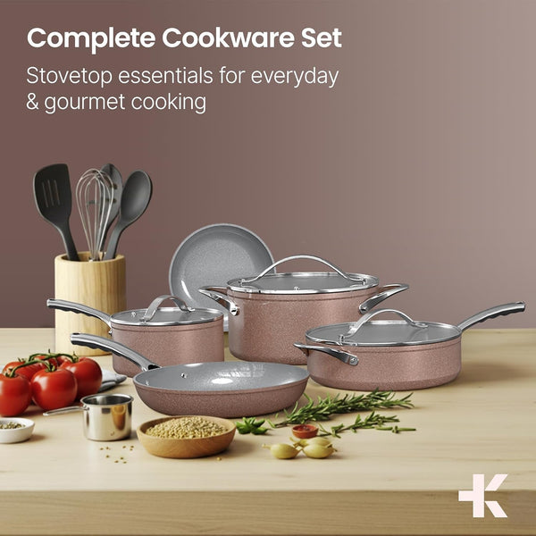 Crystal Kung Minkoff Ceramic Cookware Set – 14-Piece Pots and Pans Set with Lids, Silicone Utensils & Oven Mitts, Nonstick and Non-Toxic, PTFE/PFAS Free, Dishwasher & Stovetop Safe up to 500°F11