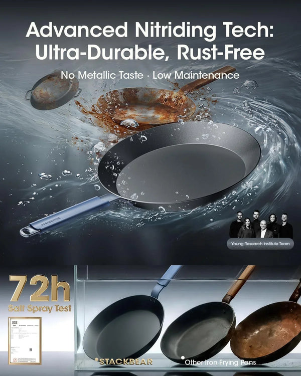 10 Inch Carbon Steel Frying Pan, Nitrided Preseasoned Skillet | Natural Patina Development with No Chemical Coating; Versatile Size for Daily Cooking & High-Heat Searing2