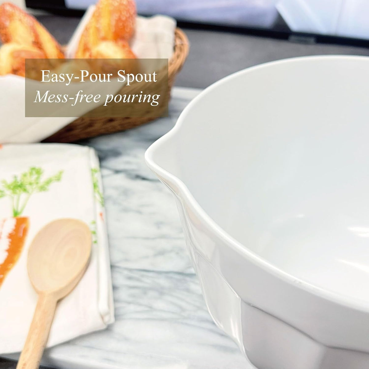 4-3-quart-latte-style-melamine-batter-bowl-with-pour-spout-and-handle-professional-mixing-bowl-with-non-slip-base-ideal-for-pancake-and-cake-batter-11-5-x-8-75-inch-white