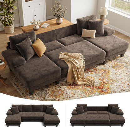 Sleeper Sofa with Pull Out Couch Bed | 112 Inch Couches for Living Room | U-Shaped Convertible Sofa Bed | Chenille Brown1