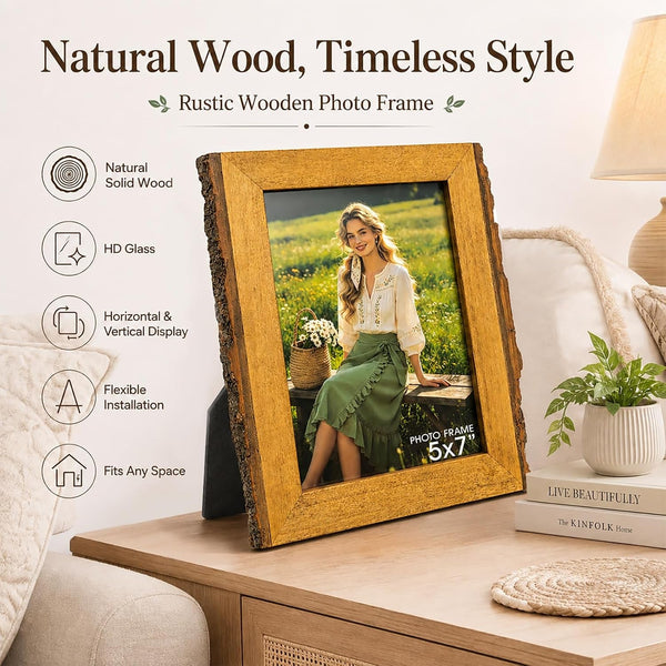 5 X 7 Picture Frame for Tabletop, Solid Wood Picture Frames, Rustic Wood Photo Frames for Wall Hanging or Tabletop Display2