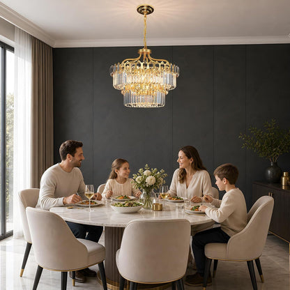 15-Light Modern Luxury Gold round Crystal Chandeliers for Dining Room 24"2