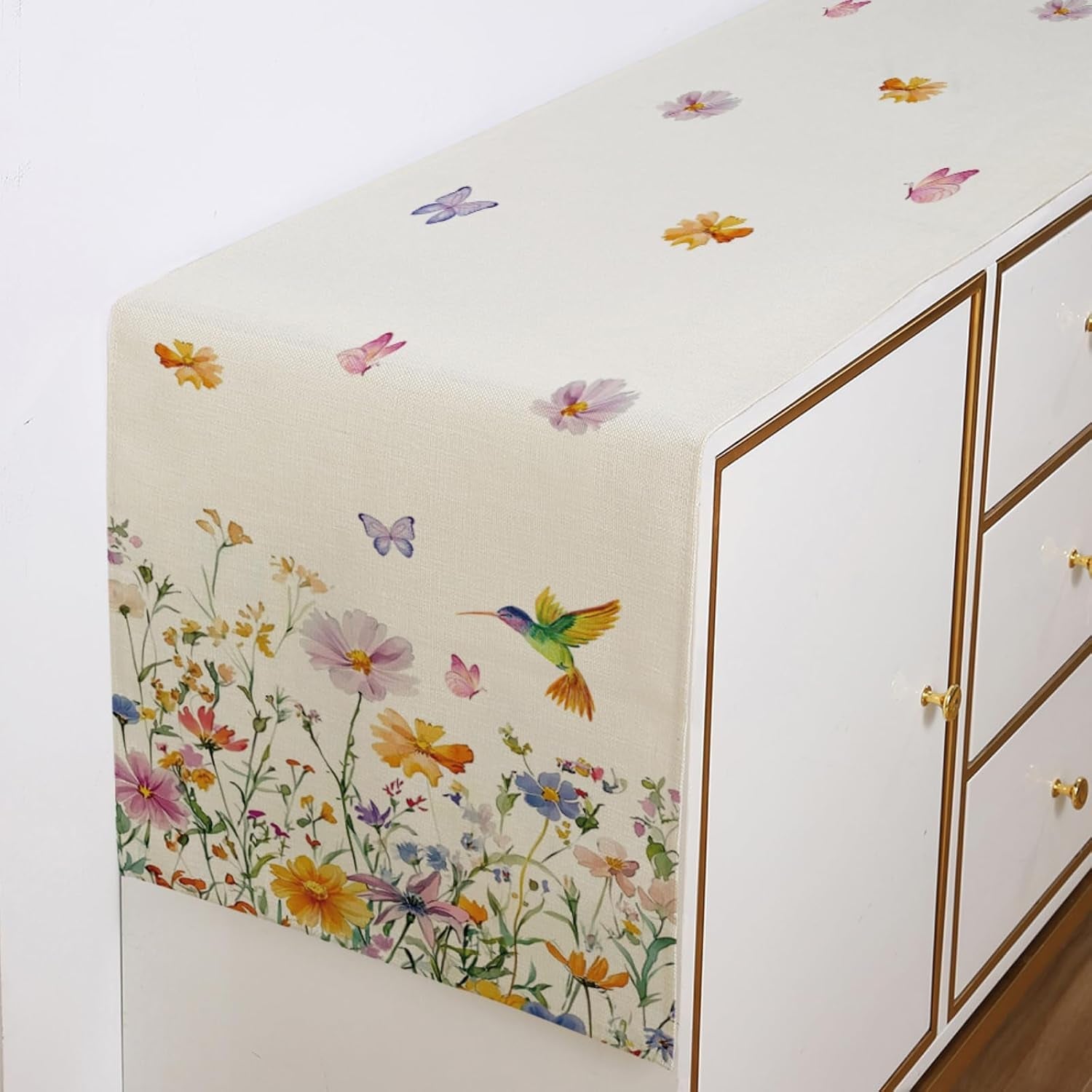 spring-wildflowers-hummingbird-table-runner-13x72-inch-yellow-floral-butterfly-kitchen-dining-table-decoration-for-indoor-outdoor-home-party-decor