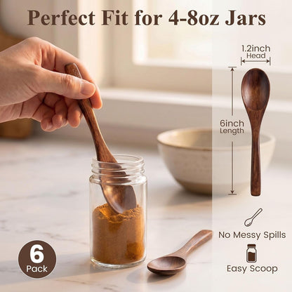 Wooden Spoons for Eating, 6 PCS Small Wooden Spoons, 6 Inch | Table Spoon for Honey, Coffee, Tea, Hot Cocoa, Jam, Bath Salts, Stirring, Smooth Finish, Unique Gifts for Men Women2