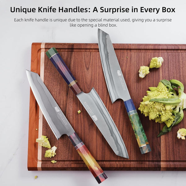 8 Inch Kiritsuke Chef Knife, Japanese-Style Kitchen Knife with 7-Layer 440C Clad Steel Blade, Colorful Stabilized Wood Octagonal Handle, Versatile for Slicing, Chopping, Dicing and Meal Prep7