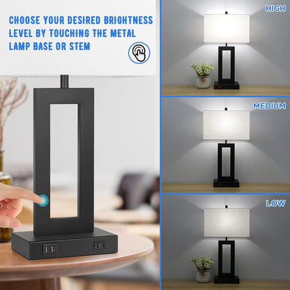 22" Table Lamp Set of 2, Modern Touch Control Lamp with 2 USB Ports7