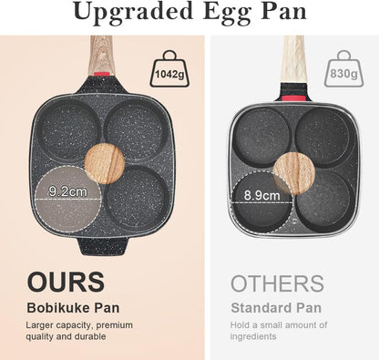 Fried Egg Pan, Nonstick 4 Cups Egg Frying Pan with Lid - Black | Pancake Pan Aluminium Alloy Cooker for Breakfast, Induction Compatible5