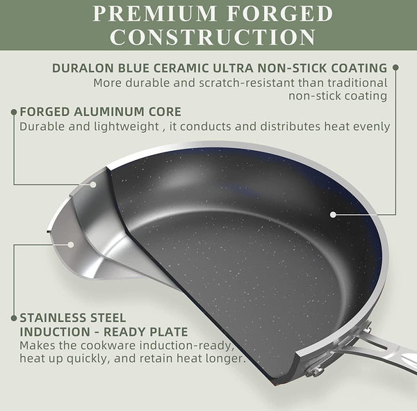 Healthy Duralon Blue Ceramic Nonstick Coated 9Pc Cookware Set | Scratch-Resistant Diamond Infused, PFAS Free, Induction Ready & Evenly Heats, Oven Safe, Tempered Glass Lids3