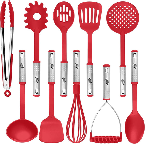 Kitchen Utensils Set, 10 Nylon Stainless Steel Cooking Utensils, Non Stick and Heat Resistant Cookware Set New Chef'S Gadget Tools Collection1
