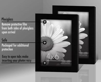 4X6 Picture Frame with Polished Plexiglass - Set of 12 - Signature Collection - Picture Frames with Engineered Wood - Photo Frame for Tabletop and Wall Display - Black6