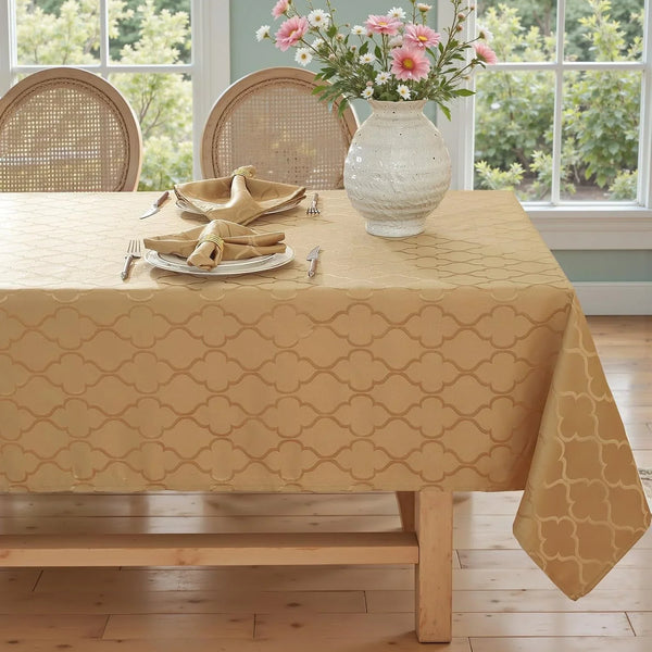 Fall Tablecloth Rectangle, Jacquard, 52" X 70", Gold3