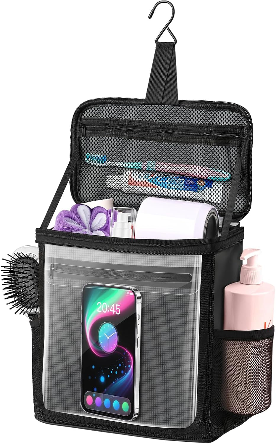 hanging-shower-caddy-portable-travel-toiletry-bag-for-men-women-large-capacity-with-hook-dorm-room-essentials-with-waterproof-phone-compartment-for-bathroom-picnic-gym-travelblack