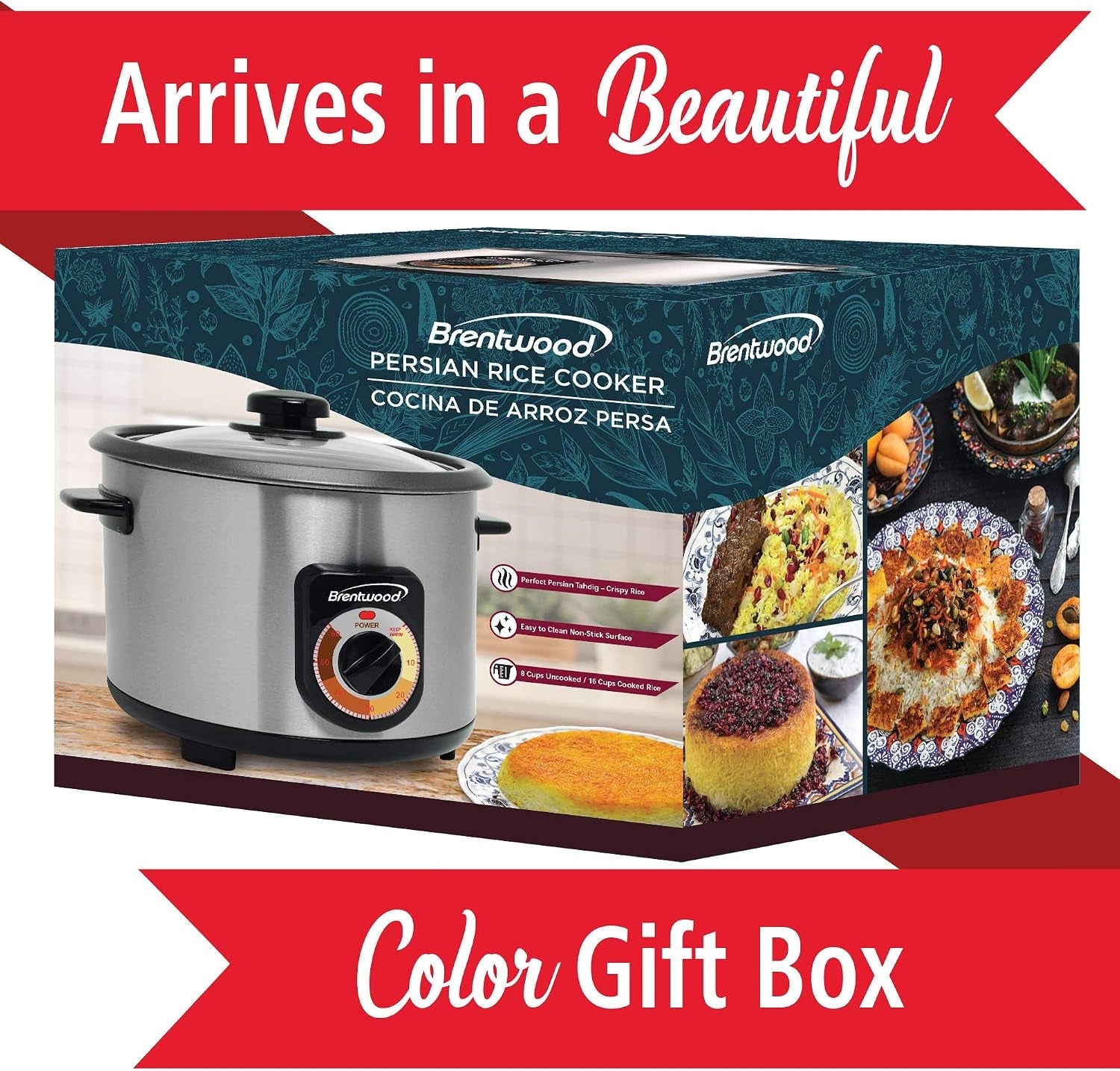 crunchy-persian-rice-cooker-stainless-steel-8-cup-uncooked-16-cup-cooke-silver-ts-1216s-500w-60-min-timer-to-auto-warm-tempered-glass-lid-nonstick-pot-measuring-cup-and-paddle