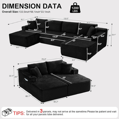 134 Inch Modular Sectional Sofa, Cloud Boneless Couch for Living Room2