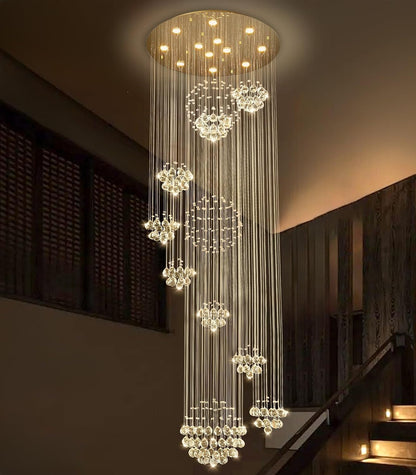 118" Modern Large Chandelier for Foyer Raindrop Crystal Chandeliers LED Dimmable High Ceiling Flush Mount Light Fixtures for Staircaes Hallway Entryway Gold6