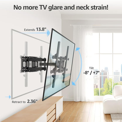 Full Motion TV Wall Mount for Most 40-85 Inch Flat Tvs up to 110 Lbs, Wall Mount Bracket with Dual Articulating Arms, Tilt, Level, Swivel, TV Mount Fits 12/16" Wood Stud, Max VESA 600X400Mm2