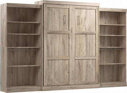 Queen Murphy Bed with 2 Shelving Units, Rustic Brown, Pur, 137W1