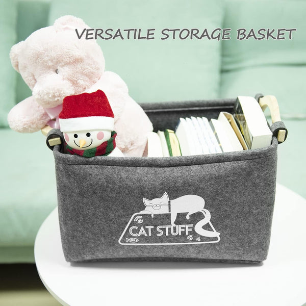 Cat Toy Box, Cat Toy Storage Basket with Handles, Felt Pet Toy Basket Pet Supplies Storage Bin, Perfect for Organizing Cat Toys and Accessories5
