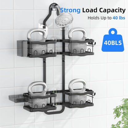 Aluminum Alloy Shower Caddy Hanging, No Drilling over the Shower Head Caddy, 2 Levels Showers Rack Organizer with Hooks, Razor Holder, Soap Holder5